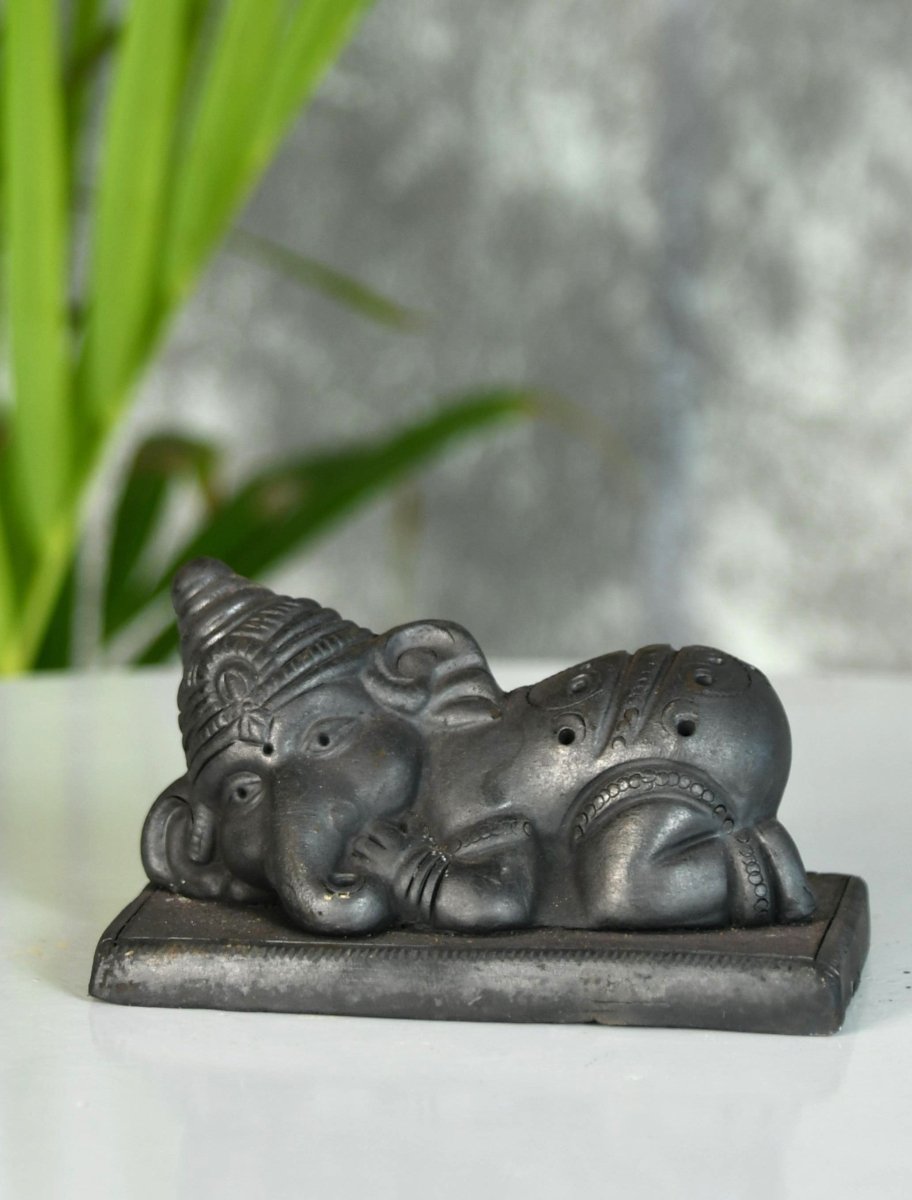 Sowpeace Black Terracotta Sleeping Ganesh: Artisan Tabletop Decor - Sowpeace - Sowpeace Black Terracotta Sleeping Ganesh: Artisan Tabletop Decor - Terr - bter - TT - SGN - Sowpeace