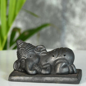 Sowpeace Black Terracotta Sleeping Ganesh: Artisan Tabletop Decor - Sowpeace - Sowpeace Black Terracotta Sleeping Ganesh: Artisan Tabletop Decor - Terr - bter - TT - SGN - Sowpeace