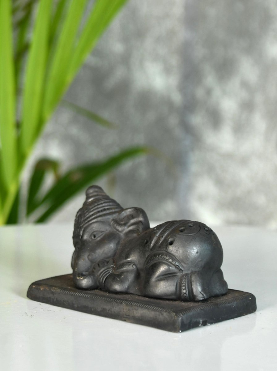 Sowpeace Black Terracotta Sleeping Ganesh: Artisan Tabletop Decor - Sowpeace - Sowpeace Black Terracotta Sleeping Ganesh: Artisan Tabletop Decor - Terr - bter - TT - SGN - Sowpeace