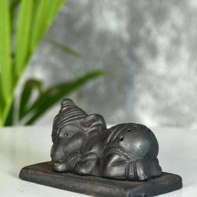 Sowpeace Black Terracotta Sleeping Ganesh: Artisan Tabletop Decor