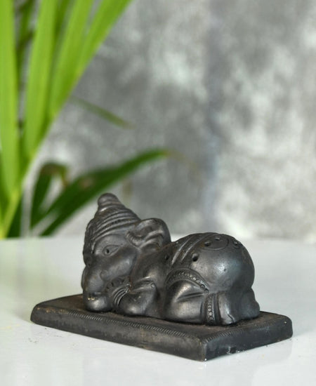 Sowpeace Black Terracotta Sleeping Ganesh: Artisan Tabletop Decor