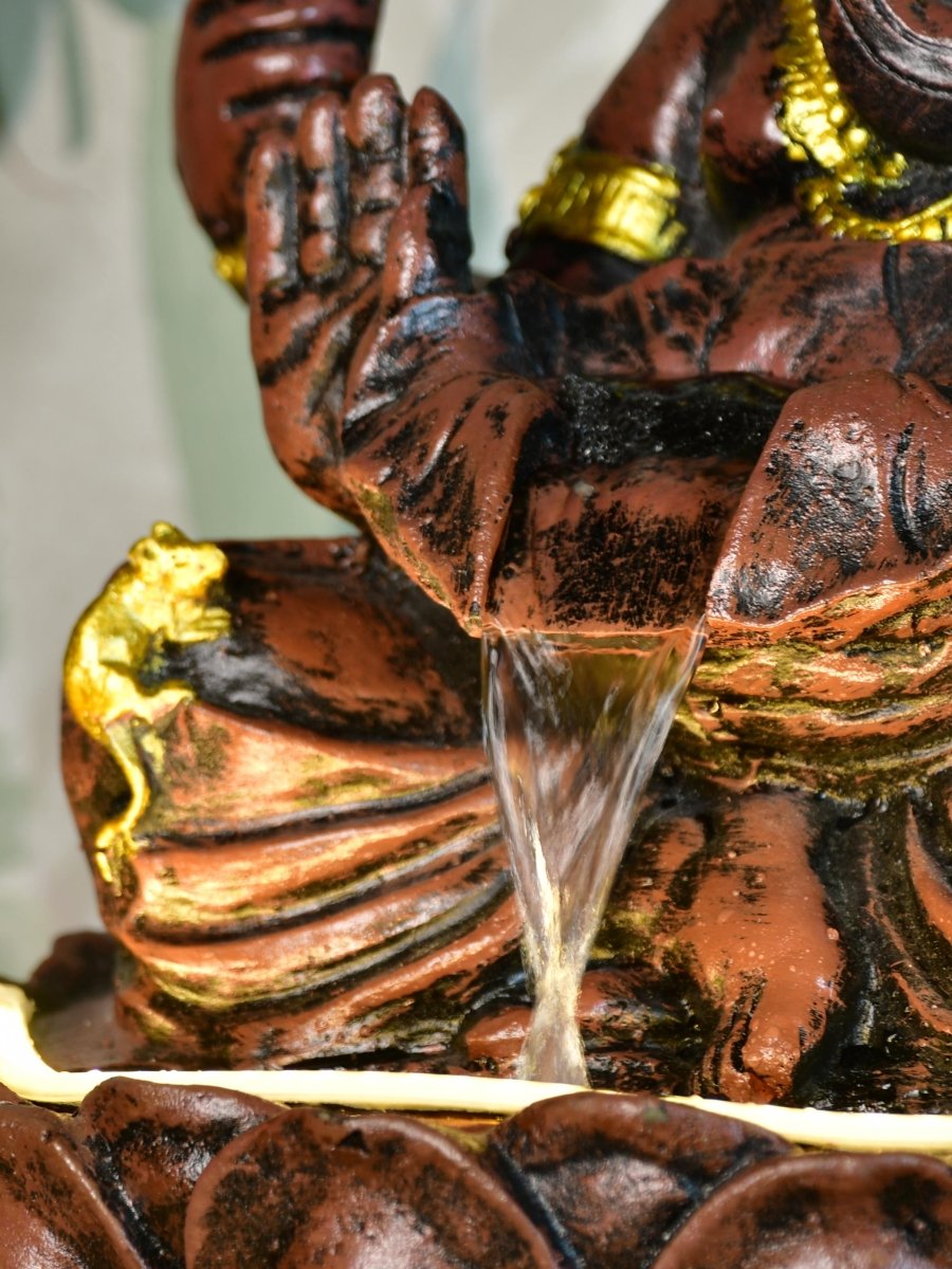 Sowpeace Brown Ganesha Water Fountain – Elegant Ganesha Sitting Waterfall for Spiritual Home Decor & Gifts