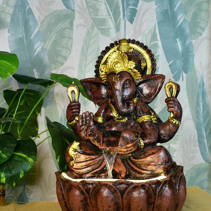 Sowpeace Brown Ganesha Water Fountain – Elegant Ganesha Sitting Waterfall for Spiritual Home Decor & Gifts