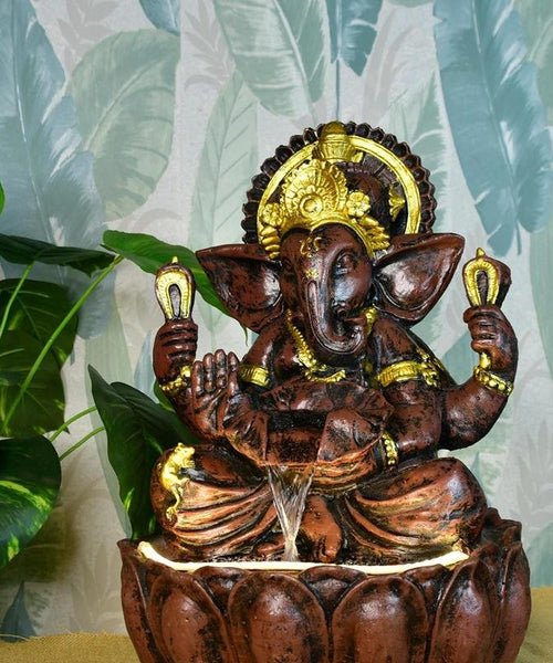 Sowpeace Brown Ganesha Water Fountain – Elegant Ganesha Sitting Waterfall for Spiritual Home Decor & Gifts