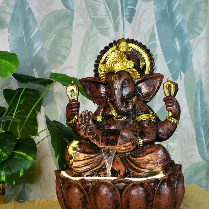 Sowpeace Brown Ganesha Water Fountain – Elegant Ganesha Sitting Waterfall for Spiritual Home Decor & Gifts – view 1