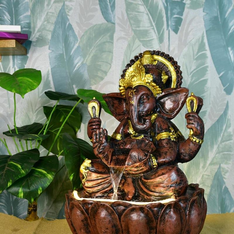 Sowpeace Brown Ganesha Water Fountain – Elegant Ganesha Sitting Waterfall for Spiritual Home Decor & Gifts - Tabletop - Sowpeace - 