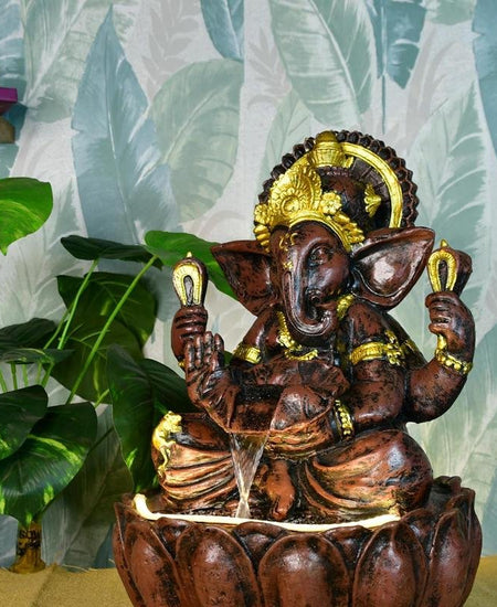 Sowpeace Brown Ganesha Water Fountain – Elegant Ganesha Sitting Waterfall for Spiritual Home Decor & Gifts