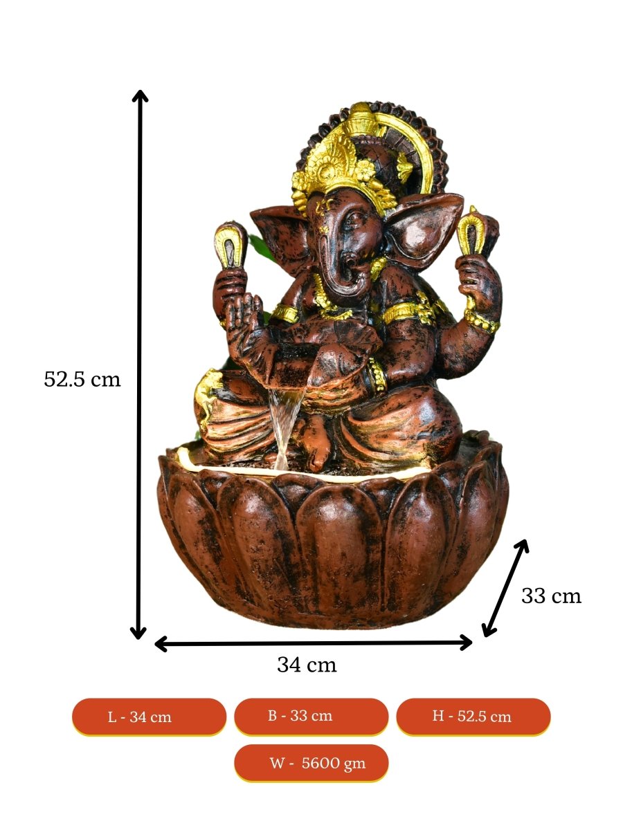 Sowpeace Brown Ganesha Water Fountain – Elegant Ganesha Sitting Waterfall for Spiritual Home Decor & Gifts