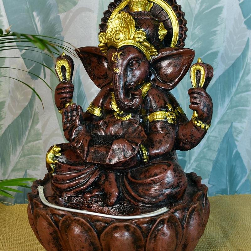 Sowpeace Brown Ganesha Water Fountain – Elegant Ganesha Sitting Waterfall for Spiritual Home Decor & Gifts