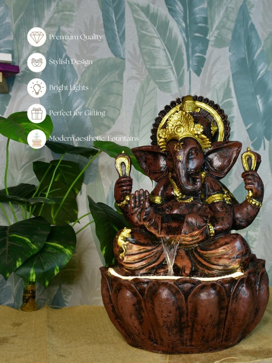 Sowpeace Brown Ganesha Water Fountain – Elegant Ganesha Sitting Waterfall for Spiritual Home Decor & Gifts