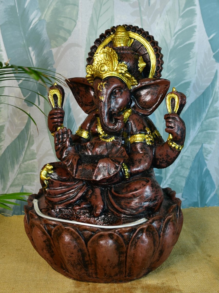 Sowpeace Brown Ganesha Water Fountain – Elegant Ganesha Sitting Waterfall for Spiritual Home Decor & Gifts