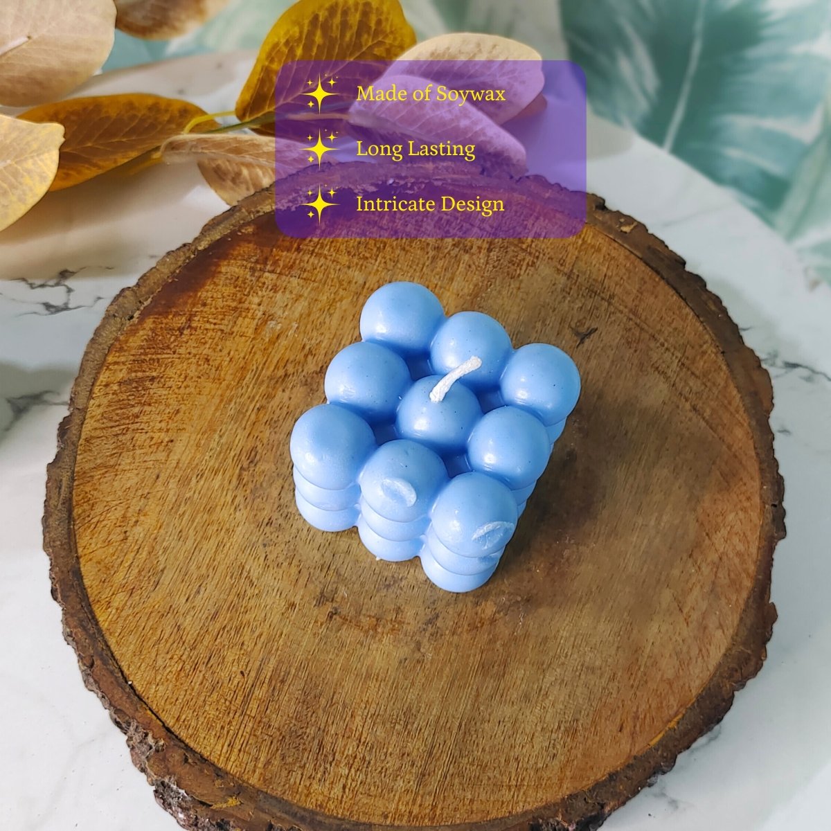 Sowpeace Bubble Blue Soywax Candle – Hand-Poured, Vegan, Unscented Decorative Cube (6×6×6 cm)
