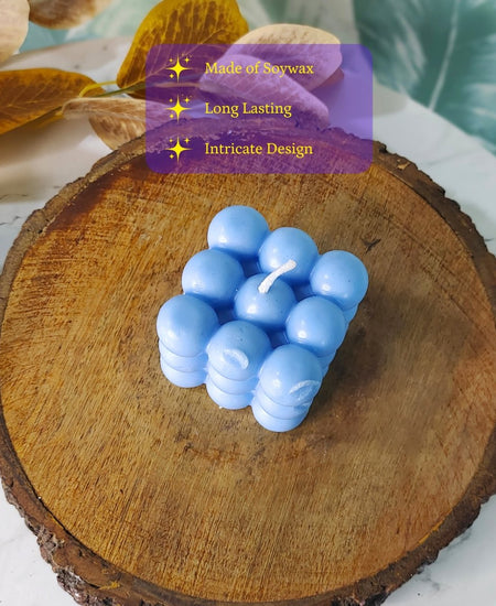 Sowpeace Bubble Blue Soywax Candle – Hand-Poured, Vegan, Unscented Decorative Cube (6×6×6 cm)