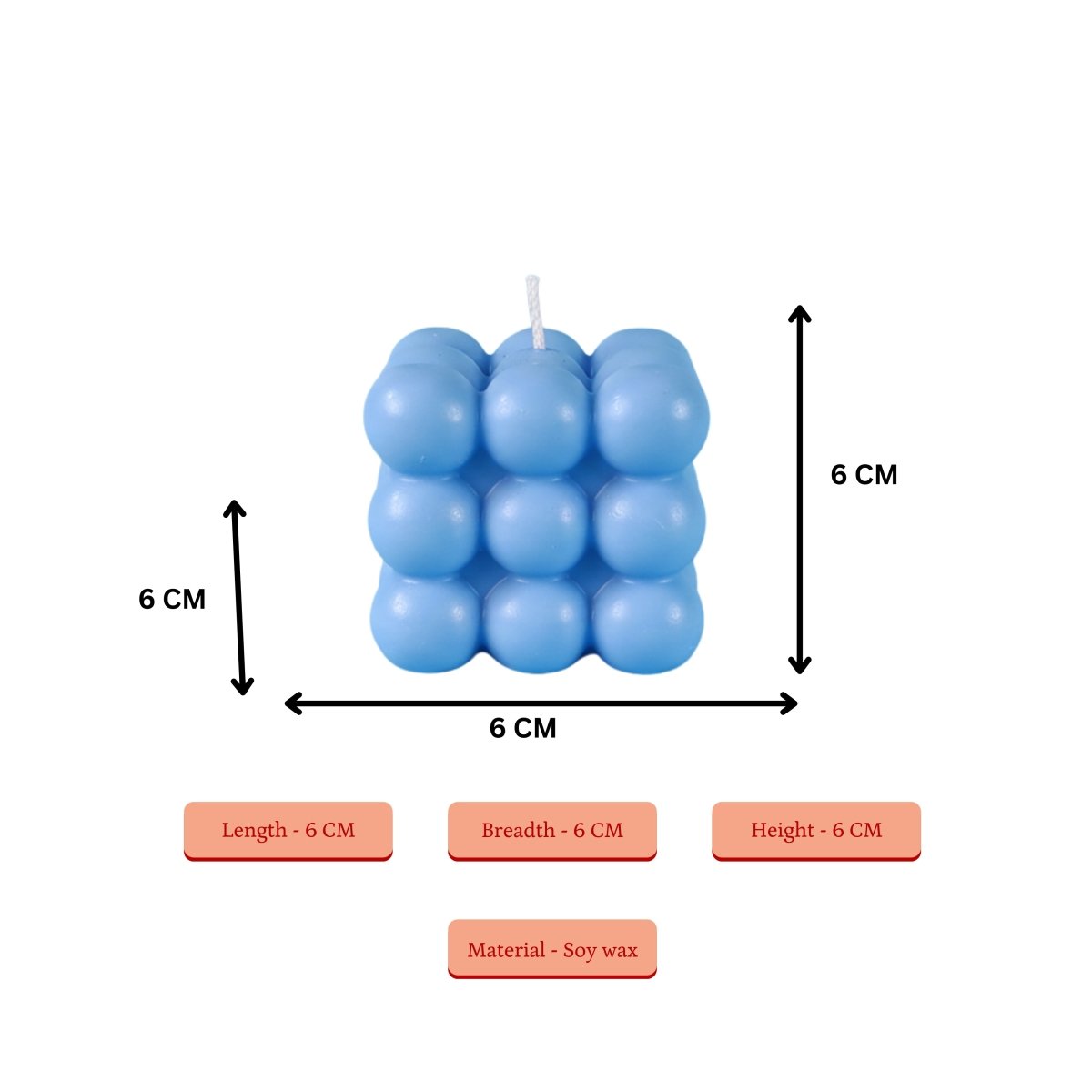 Sowpeace Bubble Blue Soywax Candle – Hand - Poured, Vegan, Unscented Decorative Cube (6×6×6 cm) - Sowpeace - 