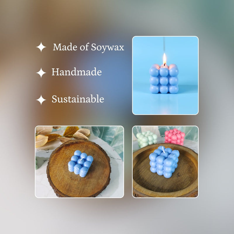 Sowpeace Bubble Blue Soywax Candle – Hand-Poured, Vegan, Unscented Decorative Cube (6×6×6 cm) – view 4