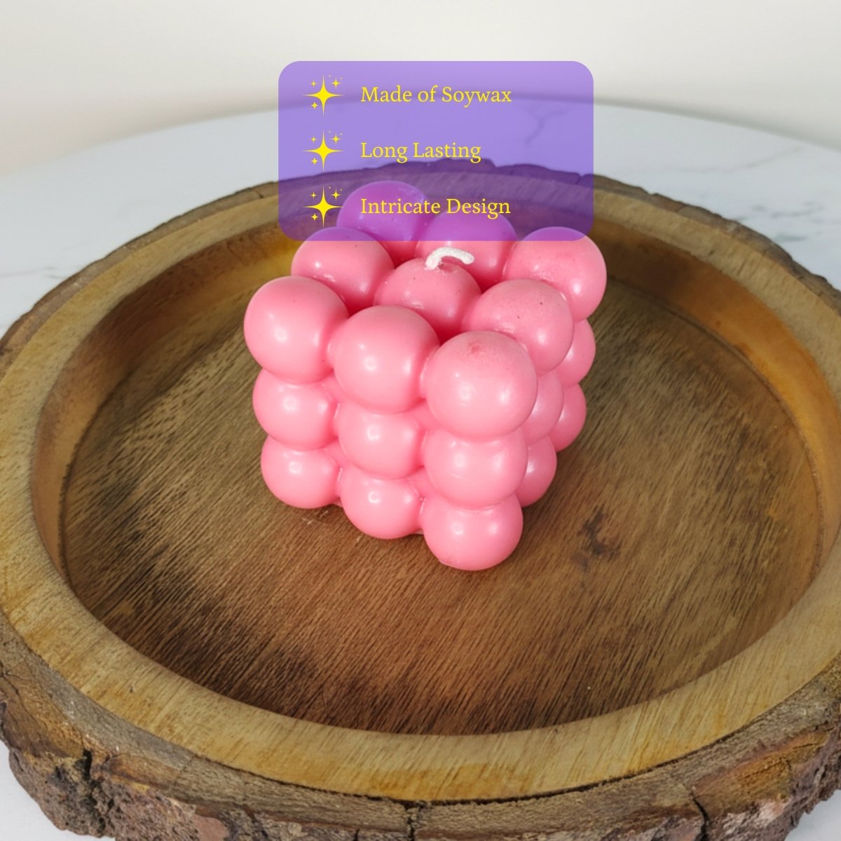 Sowpeace Bubble Pink Soywax Candle – Hand - Poured, Vegan, Unscented Decorative Cube (6×6×6 cm) - Sowpeace - 