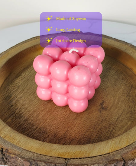 Sowpeace Bubble Pink Soywax Candle – Hand-Poured, Vegan, Unscented Decorative Cube (6×6×6 cm)