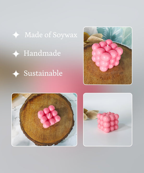 Sowpeace Bubble Pink Soywax Candle – Hand-Poured, Vegan, Unscented Decorative Cube (6×6×6 cm) — image 4
