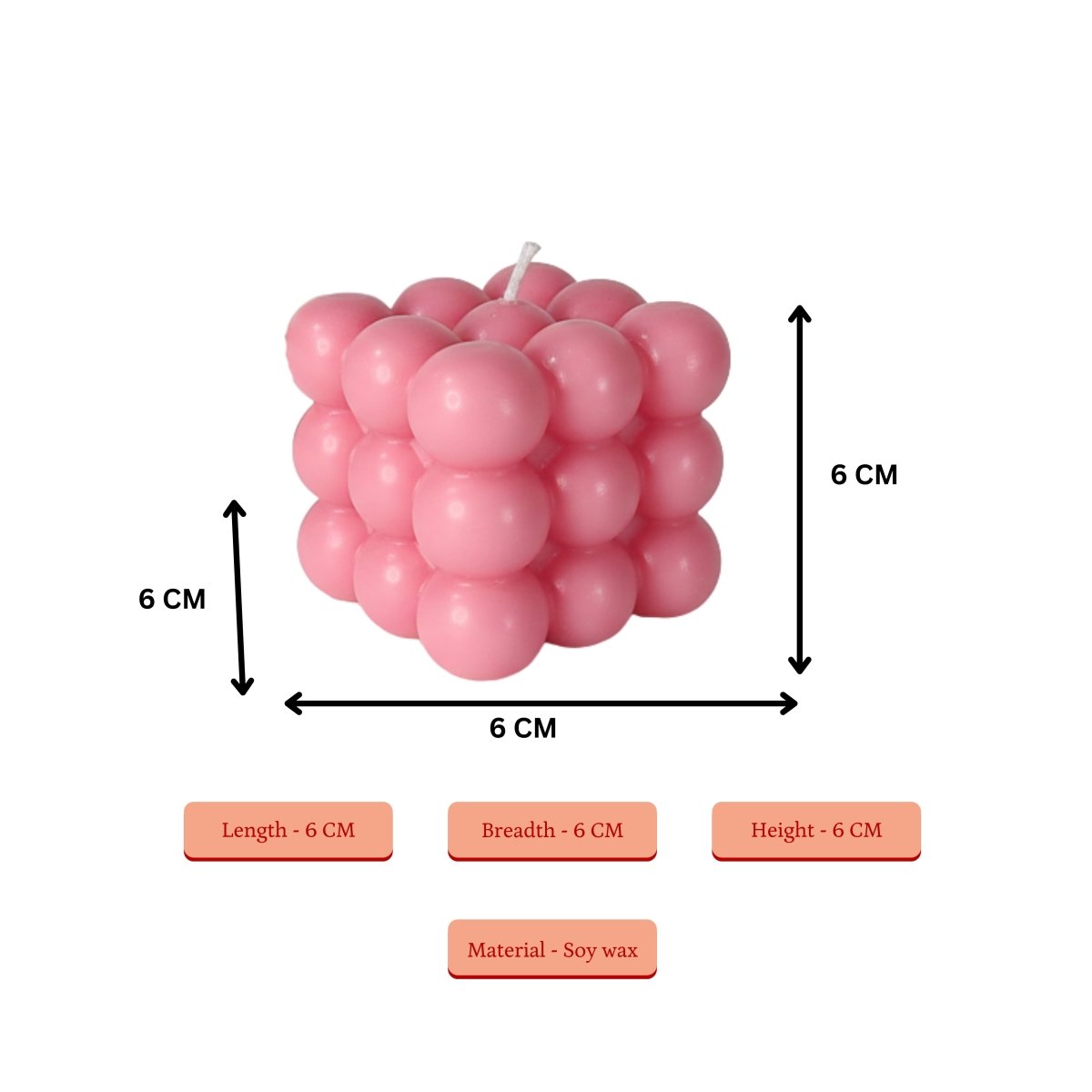 Sowpeace Bubble Pink Soywax Candle – Hand-Poured, Vegan, Unscented Decorative Cube (6×6×6 cm)