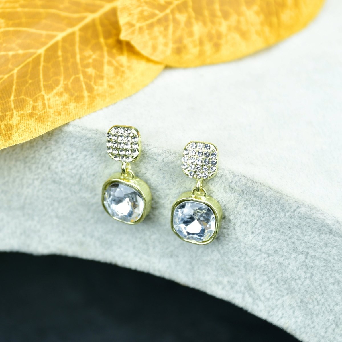 Sowpeace Crystal on Crystal Gold Stainless Steel Earrings | Elegant One‑Size Lightweight Jewelry for Women & Daily Wear - Sowpeace - 