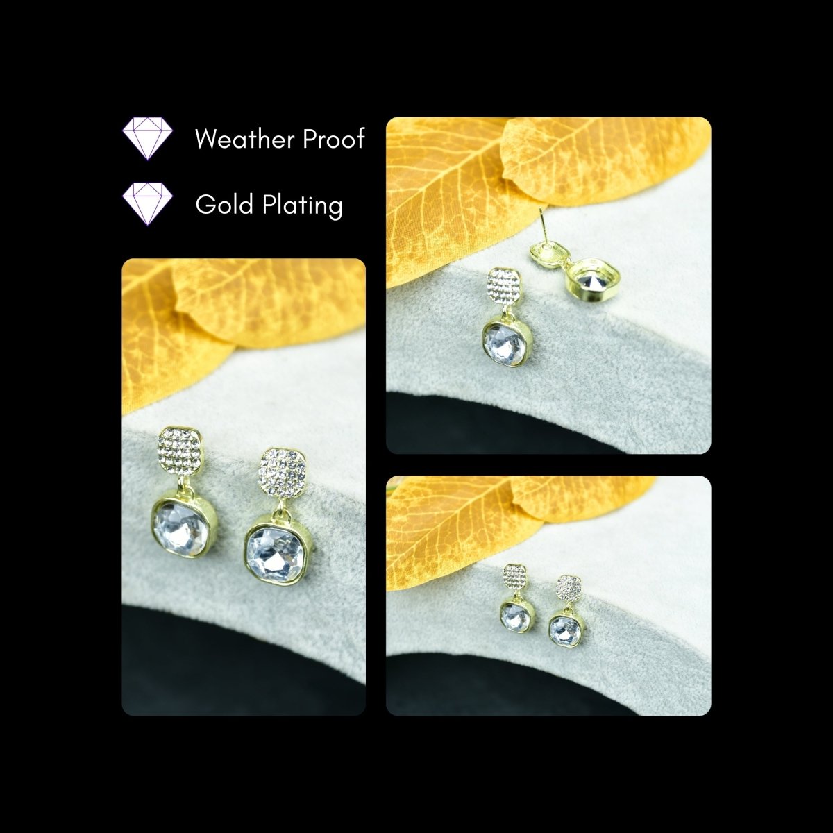 Sowpeace Crystal on Crystal Gold Stainless Steel Earrings | Elegant One‑Size Lightweight Jewelry for Women & Daily Wear - Sowpeace - 