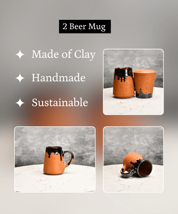 Sowpeace Earthly Beer Mugs (Set of 2) | Handcrafted Terracotta Rustic Brown Beer Cups for Gifting & Daily Use — image 4