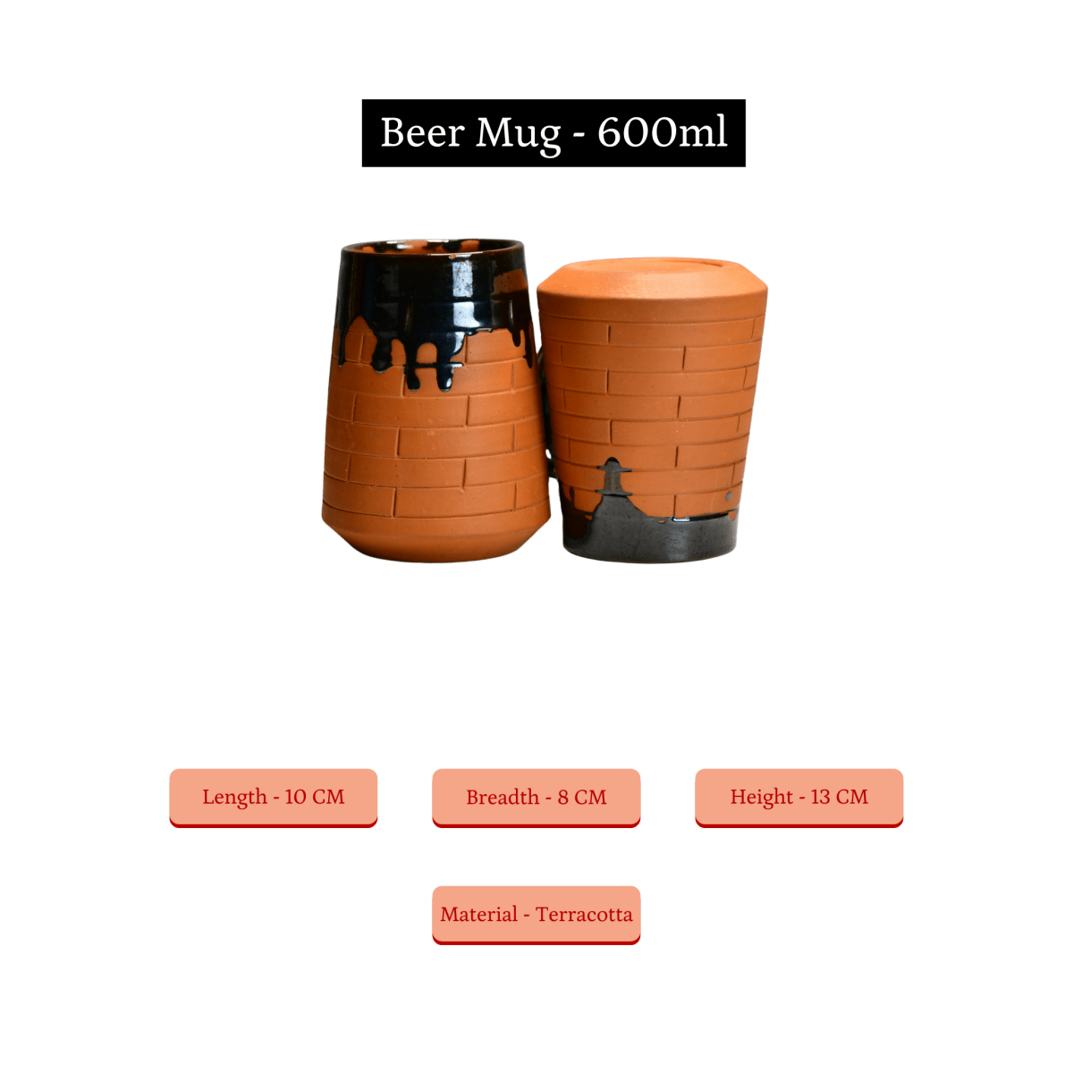 Sowpeace Earthly Beer Mugs (Set of 2) | Handcrafted Terracotta Rustic Brown Beer Cups for Gifting & Daily Use - Sowpeace - 