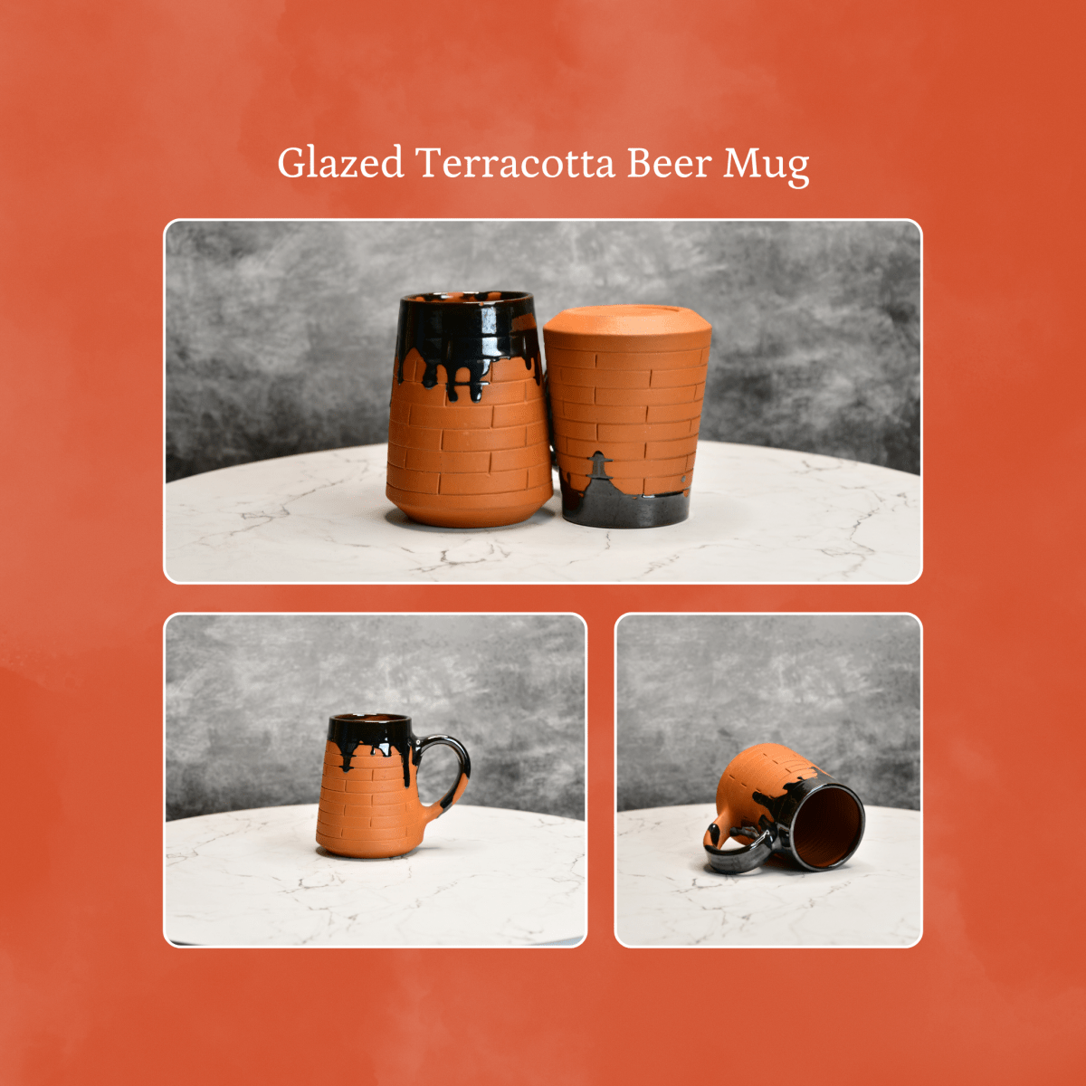 Sowpeace Earthly Beer Mugs (Set of 2) | Handcrafted Terracotta Rustic Brown Beer Cups for Gifting & Daily Use - Sowpeace - 