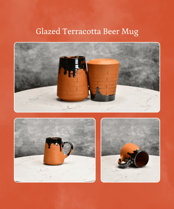 Sowpeace Earthly Beer Mugs (Set of 2) | Handcrafted Terracotta Rustic Brown Beer Cups for Gifting & Daily Use — image 6