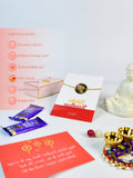 Sowpeace Exquisite Bhai Behen Rakhi Pack of 1 with Roli Chawal Thali, Chocolates, Buddha and Greeting card combo for Raksha Bandhan and Gifting - Rakhi - Sowpeace - Sowpeace Exquisite Bhai Behen Rakhi Pack of 1 with Roli Chawal Thali, Chocolates, Buddha and Greeting card combo for Raksha Bandhan and Gifting - RAK - BB - HND - P4 - Sowpeace