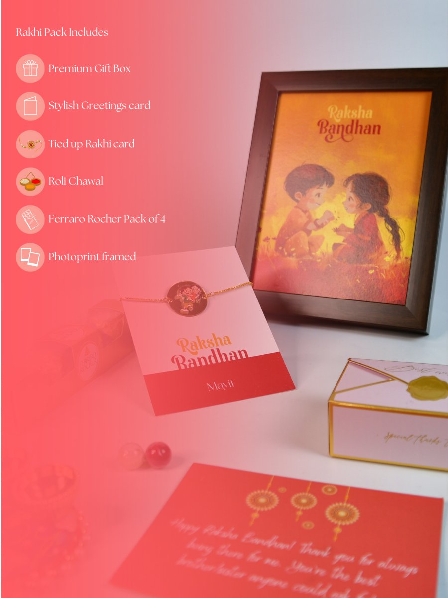 Sowpeace Exquisite Bhai Behen Rakhi Pack of 1 with Roli Chawal Thali, Chocolates, Photo Frame and Greeting card combo for Raksha Bandhan and Gifting - Rakhi - Sowpeace - Sowpeace Exquisite Bhai Behen Rakhi Pack of 1 with Roli Chawal Thali, Chocolates, Photo Frame and Greeting card combo for Raksha Bandhan and Gifting - RAK - BB - HND - P6 - Sowpeace