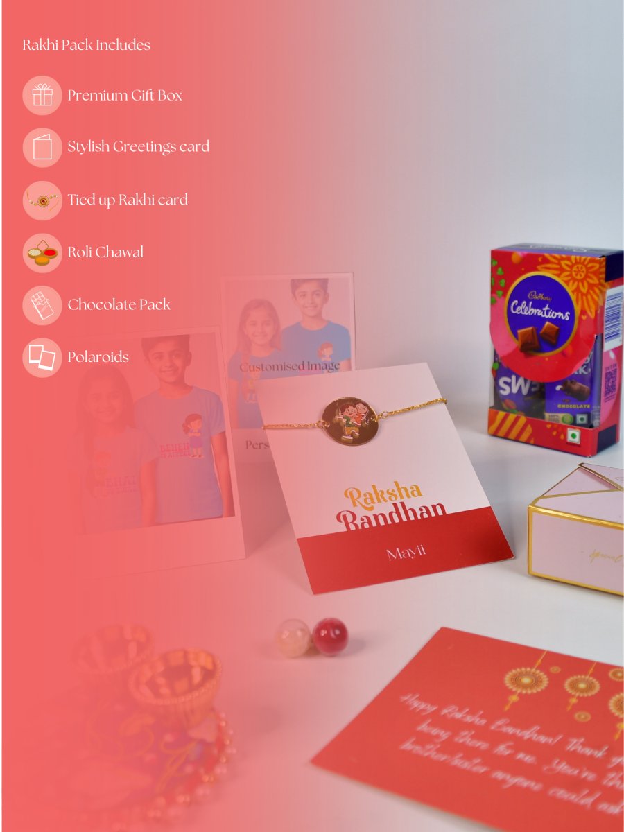 Sowpeace Exquisite Bhai Behen Rakhi Pack of 1 with Roli Chawal Thali, Chocolates, Poloroids and Greeting card combo for Raksha Bandhan and Gifting