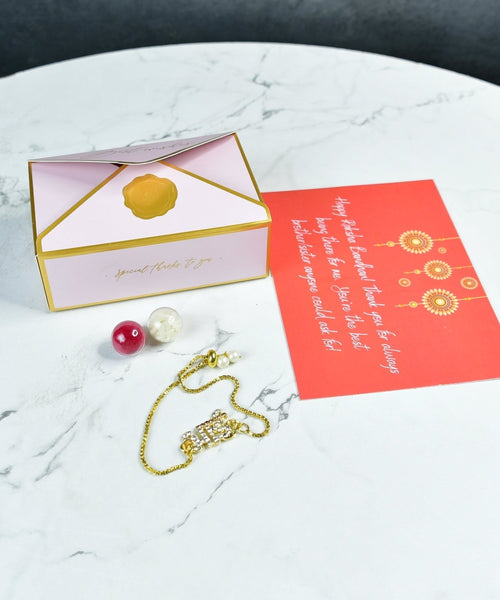 Sowpeace Exquisite BHAI Rakhi Pack of 1 with Roli Chawal and Greeting card combo for Raksha Bandhan and Gifting