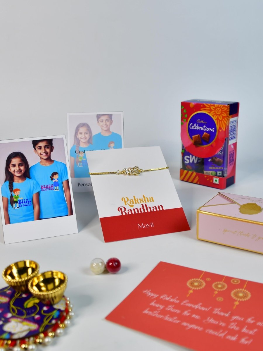 Sowpeace Exquisite BHAI Rakhi Pack of 1 with Roli Chawal Thali, Chocolates, Poloroids and Greeting card combo for Raksha Bandhan and Gifting - Rakhi - Sowpeace - Default Title - RAK - BHAI - HND - P5 - Sowpeace