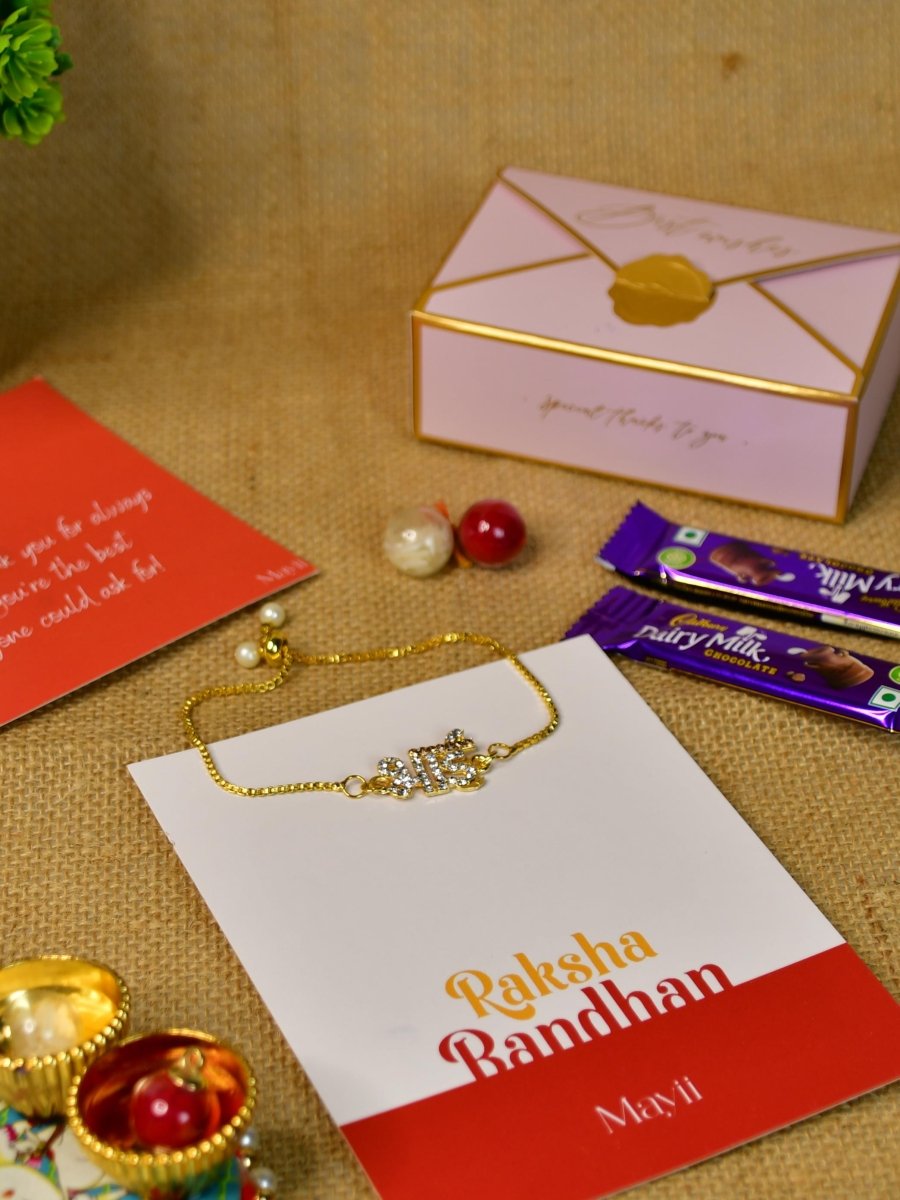 Sowpeace Exquisite BHAI Rakhi Pack of 1 with Roli Chawal Thali, two Chocolates, and Greeting card combo for Raksha Bandhan and Gifting