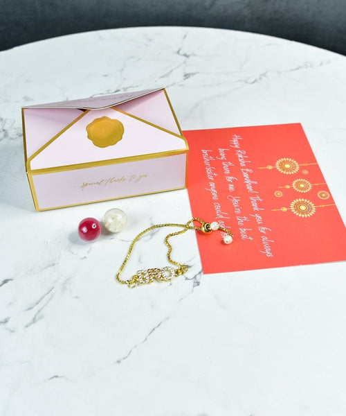 Sowpeace Exquisite BRO Rakhi Pack of 1 with Roli Chawal and Greeting card combo for Raksha Bandhan and Gifting