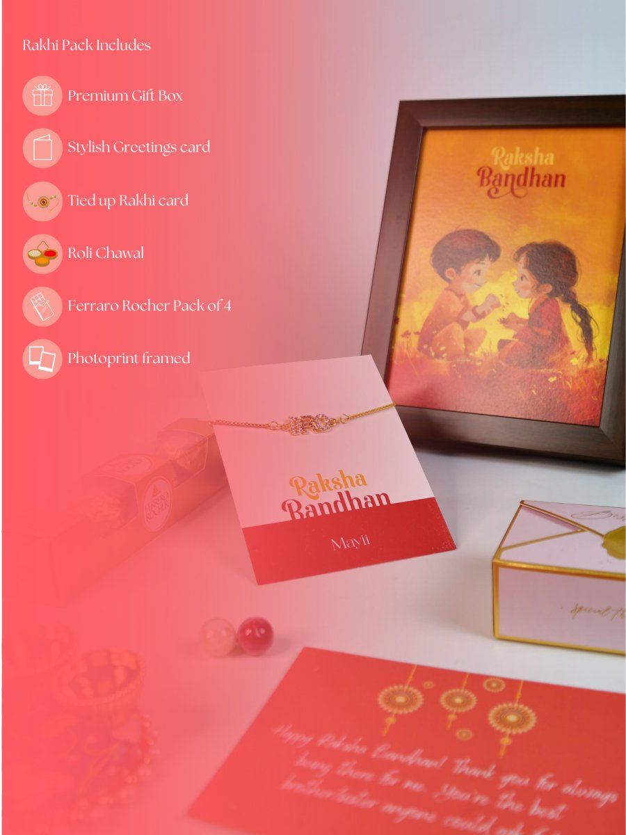 Sowpeace Exquisite BRO Rakhi Pack of 1 with Roli Chawal Thali, Chocolates, Photo Frame and Greeting card combo for Raksha Bandhan and Gifting