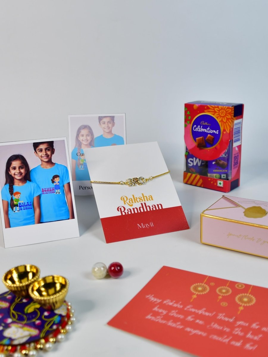 Sowpeace Exquisite BRO Rakhi Pack of 1 with Roli Chawal Thali, Chocolates, Poloroids and Greeting card combo for Raksha Bandhan and Gifting - Rakhi - Sowpeace - Default Title - RAK - BRO - HND - P5 - Sowpeace