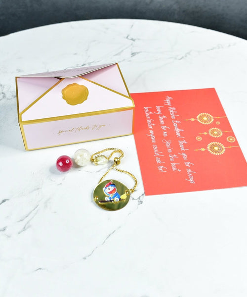 Sowpeace Exquisite Doraemon Rakhi Pack of 1 with Roli Chawal and Greeting card combo for Raksha Bandhan and Gifting