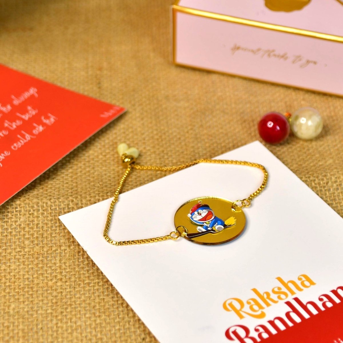 Sowpeace Exquisite Doraemon Rakhi Pack of 1 with Roli Chawal and Greeting card combo for Raksha Bandhan and Gifting