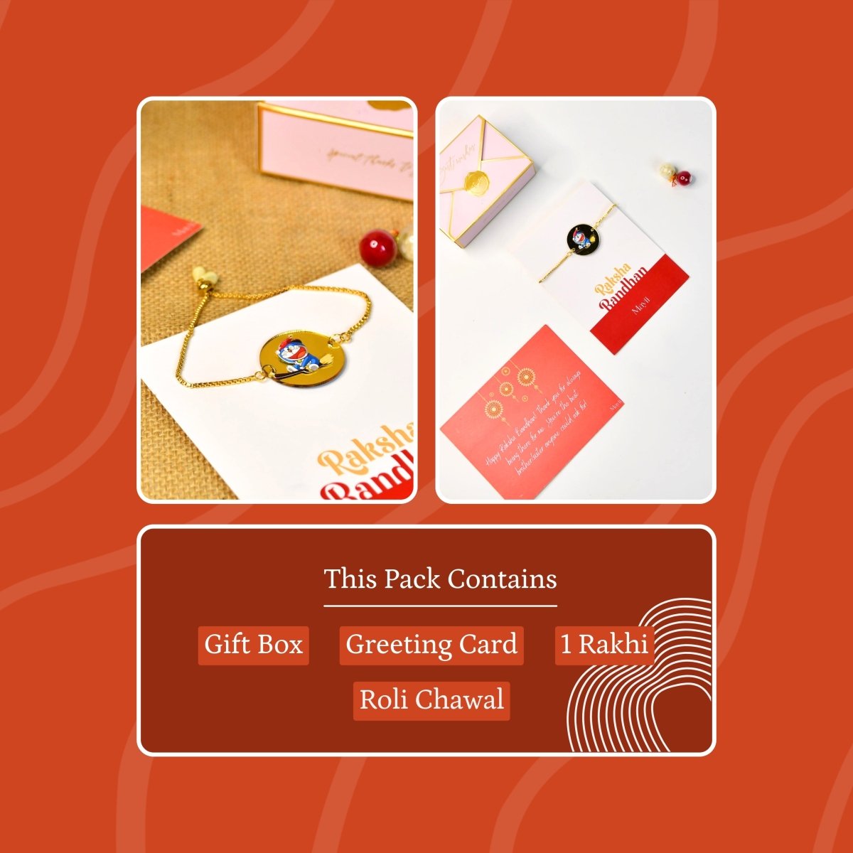 Sowpeace Exquisite Doraemon Rakhi Pack of 1 with Roli Chawal and Greeting card combo for Raksha Bandhan and Gifting