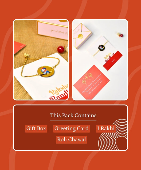 Sowpeace Exquisite Doraemon Rakhi Pack of 1 with Roli Chawal and Greeting card combo for Raksha Bandhan and Gifting — image 7