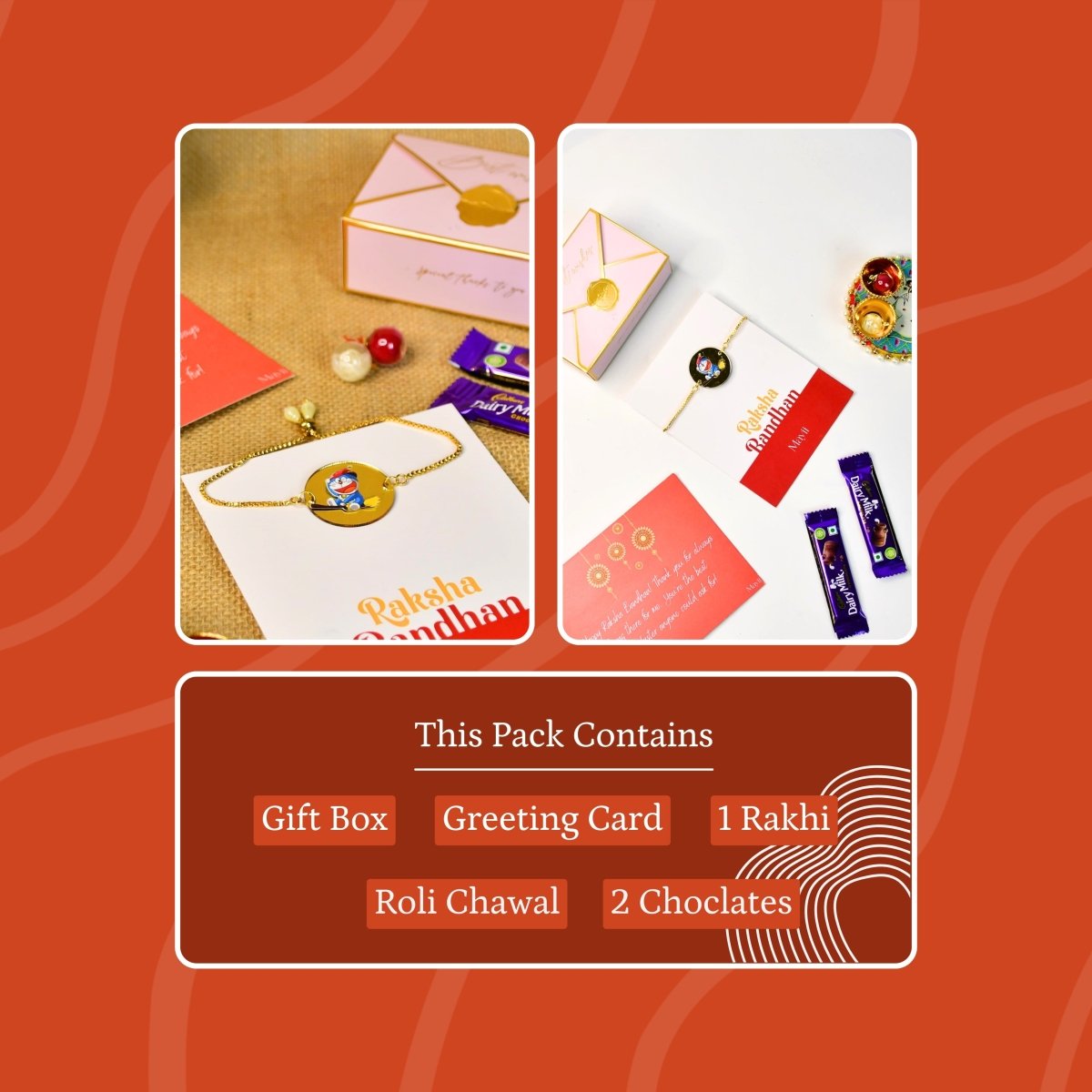 Sowpeace Exquisite Doraemon Rakhi Pack of 1 with Roli Chawal and Greeting card combo for Raksha Bandhan and Gifting