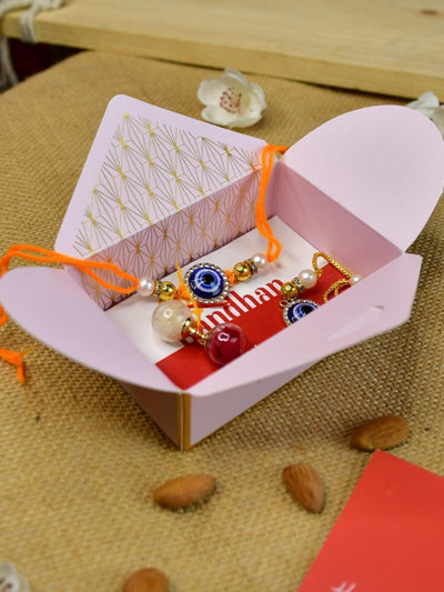 Sowpeace Exquisite Evil Eye Rakhi Pack of 1 with Roli Chawal and Greeting card combo for Raksha Bandhan and Gifting