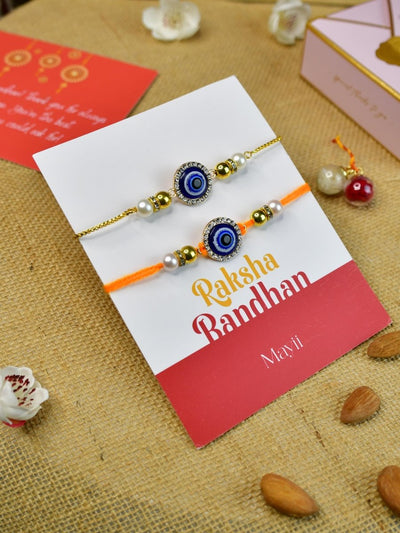 Sowpeace Exquisite Evil Eye Rakhi Pack of 1 with Roli Chawal and Greeting card combo for Raksha Bandhan and Gifting