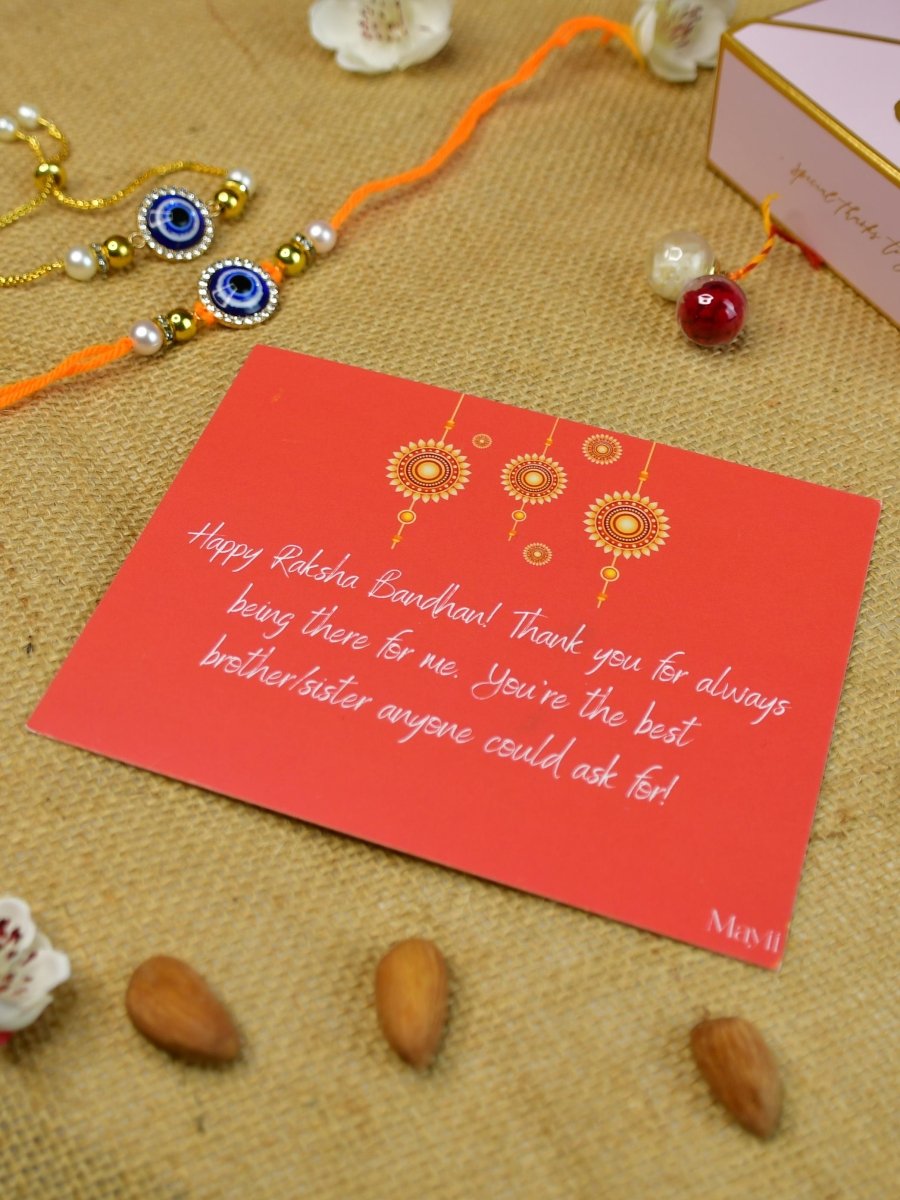 Sowpeace Exquisite Evil Eye Rakhi Pack of 1 with Roli Chawal and Greeting card combo for Raksha Bandhan and Gifting