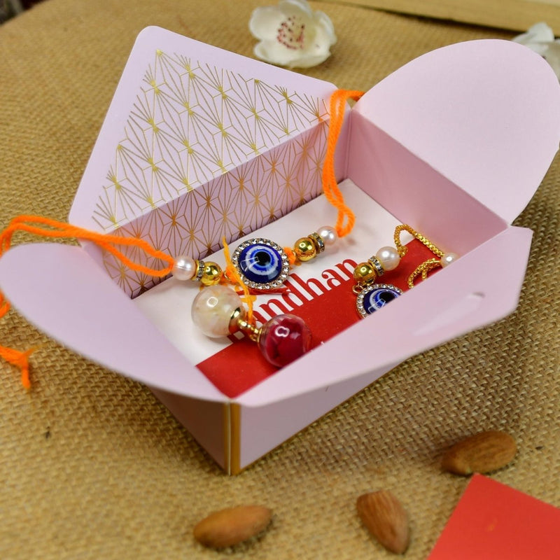 Sowpeace Exquisite Evil Eye Rakhi Pack of 2 with Roli Chawal and Greeting card combo for Raksha Bandhan and Gifting – view 3