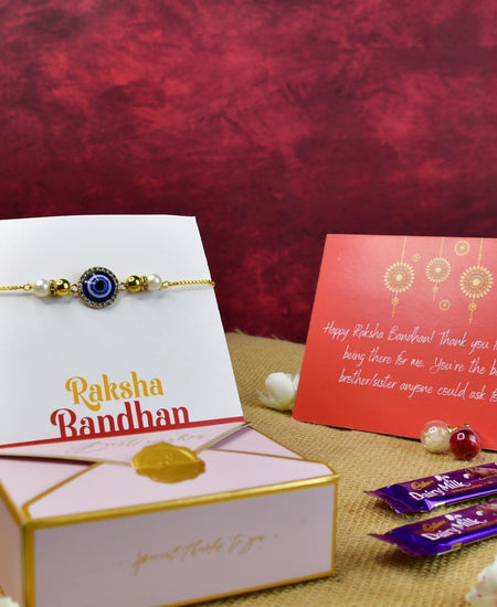 Sowpeace Exquisite Evil Eye Rakhi Pack of 2 with Roli Chawal and Greeting card combo for Raksha Bandhan and Gifting