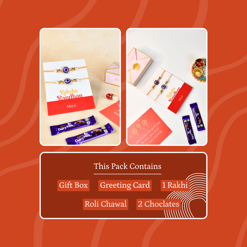 Sowpeace Exquisite Evil Eye Rakhi Pack of 2 with Roli Chawal and Greeting card combo for Raksha Bandhan and Gifting – view 7