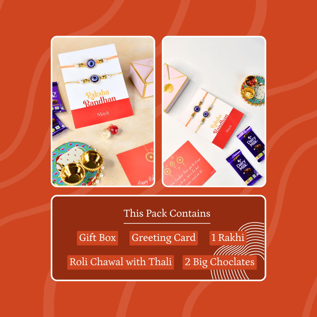 Sowpeace Exquisite Evil Eye Rakhi Pack of 2 with Roli Chawal and Greeting card combo for Raksha Bandhan and Gifting